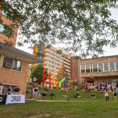 Scene from the Cook Out on upper campus outside the Hilltop Center